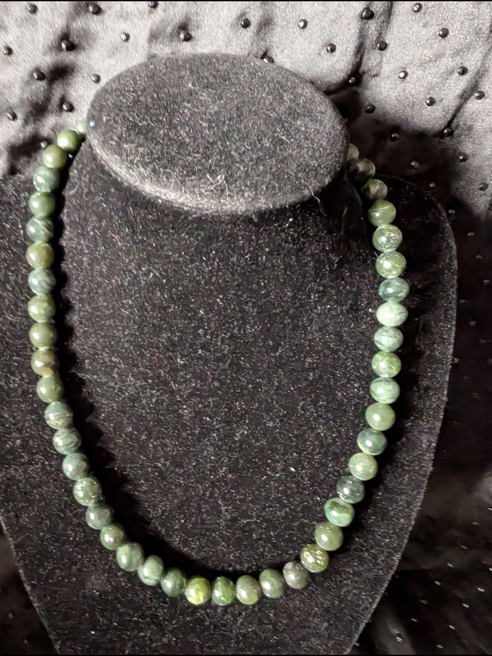 Vintage Handmade Green Beaded Natural Stone Necklace #86